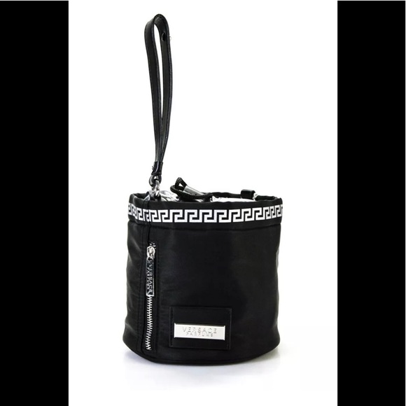 Versace Womens Nylon Metallic Drawstring Crossbody Bag Black Small Handbag Rare! - Picture 2 of 12
